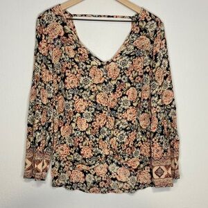 Billabong Forget Me Knot Bell Sleeve Floral Print Boho Gypsy Festival Top XS